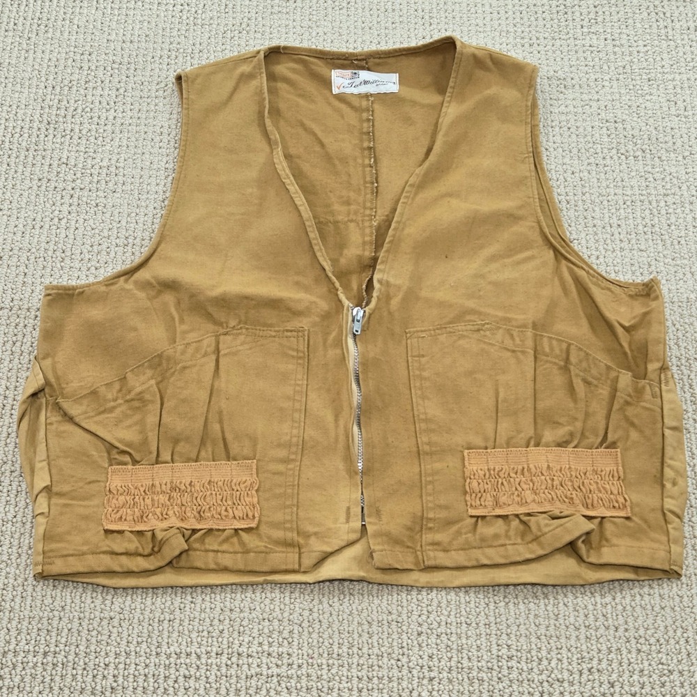 VTG Sears Ted Williams‎ Brand Hunting Vest Tan Canvas Utility Pockets Mens L